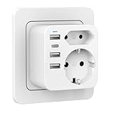 Mehrfachsteckdose mit USB, Doppelstecker für USB Steckdose，Mehrfachstecker mit 3 USB und 1 USBC Steckdose, Steckdoseadapter mit 4 USB Stecker, Steckdosenleiste mit USB C, Wand Ladegerät (weiß)