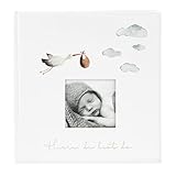 goldbuch 15 474 Babyalbum Hurra - Du bist da!, Babybuch 30 x 31 x 4 cm, Foto Album mit 60 weißen und 4 illustrierten Seiten, Buch Einband Kunstdruck mit Goldprägung, Babyalbum Unisex, Fotobuch Weiß