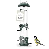 WILDLIFE HOME Körner Vogelfutterspender I 30cm mit 4 Anflugplätzen I Vogel Futterstation zum Aufhängen, Futtersäule, Körner Wildvögel Futtersilo