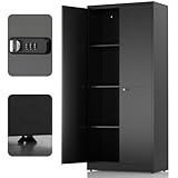 LHForgetech Aufbewahrungsschrank mit 2 Türen, Stahlspind, Abschließbarer Metallschrank mit Zahlenschloss, Verstellbare Regale, 180x80x40 cm, Mehrzweckschrank für Büro Garage & Haushalt, Schwarz