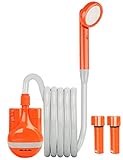 LIBERRWAY Campingdusche mit Pumpe, Camping Dusche Set mit 2 Wiederaufladbaren Akkus, 2m Duscheschlauch Outdoor Dusche für Garten Strand Camping Reisen Autowäsche, Mobile Dusche Orange