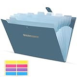 KONVINIT Dokumentenmappe A4 Fächermappe Aktenordner Sortiermappe mit 7 Fächern Ordnungsmappe aus Kunststoff,Papier Organizer für Büro Schule,steel blue