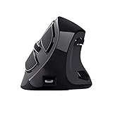 Trust Voxx Vertikale Kabellose Maus, Wiederaufladbare Ergonomische Funkmaus, Bluetooth und 2.4 GHz Verbindung, 9 Tasten, 1200-2400 DPI, PC/Mac/Computer/Laptop/MacBook/Chromebook - Schwarz