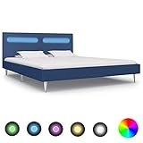 Iiaky Bettgestell mit LED Jugendbett Led Bettgestell Betten Bettrahmen Bed Frame Blau Stoff 180 x 200 cm