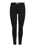 Damen ONLY Skinny Fit Ankle Jeans | Stretch Black Denim Hose | ONLKENDELL Röhrenjeans Reißverschluss Saum, Farben:Schwarz, Größe:L / 30L
