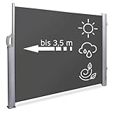 NOOR Seitenmarkise EXKLUSIV 200x350 cm Anthrazit - blickdichter Sichtschutz für Balkon, Terrasse & Garten - ausziehbarer Sonnenschutz/Windschutz inkl. Befestigungen - imprägniert und wasserabweisend