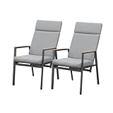 Green Spirit 2er Set Garten Stapelstühle Brisbane - stapelbar, grau, Aluminium, verstellbare Rückenlehne, Hochlehner, mit Armlehnen, 57x63x111 cm - Garten-Stühle, Garten-Sessel für Terrasse