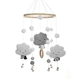 Baby Mobile mit Filzbällen, 3D Wolken Bettglocke für Babybett - Hängende Spiel Dekoration für Kinderzimmer und Kinder Bett Geschenke (Grau)