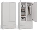 CDF Moderner Schrank Malwa SS-90 | Farbe: weiß | Ideal für EIN Schlafzimmer, Flur, Kinderzimmer oder Büro | Kleiderständer, Garderobenständer | 4 praktische Einlegebögen | 2 Schubladen