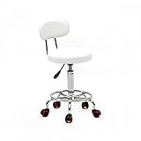 Alightup Bürohocker mit Rollen, professionell, mit Rückenlehne, 360° drehbar, höhenverstellbar, für Massagesalon, Küche, Büro, Klinik, Pub, Nähen, Maler, Klavier, Weiß