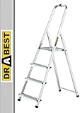 DRABEST Home Aluminiumleiter 4 Stufen 125 kg - Sicheres Arbeiten zu Hause und bei Renovierungen - Tragkraft 125 kg - Stabile Konstruktion - rutschfeste Füße - Steigleiter 60 cm - 0,43 x 1,45 x 0,75 m