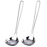 Suppenkelle Edelstahl, 2-teiliges Set mit Schöpfkelle und Siebkelle, 20 cm Länge, ideal zum Servieren von Suppen und Filtern von Flüssigkeiten, spülmaschinengeeignet ﻿