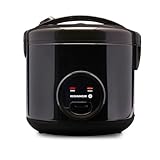 REISHUNGER Reiskocher & Dampfgarer mit Keramikbeschichtung, Schwarz, 1,8L - bis zu 10 Portionen - Schnelle Zubereitung ohne Anbrennen - Mit Warmhaltefunktion inkl. Dämpfeinsatz, Löffel & Messbecher
