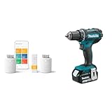 tado° smartes Heizkörperthermostat – WiFi Starter Kit V3+ & Makita DDF482RFJ Akku-Bohrschrauber 18V / 3,0 Ah, 2 Akkus + Ladegerät im MAKPAC Schwarz, Blau