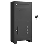 SONGMICS Paketbox, Paketbriefkasten, Briefkasten mit Paketfach, Paketkasten XXL, für Briefe, Pakete, Schloss mit Abdeckung, 2 Schlüssel, Stahl, anthrazitgrau GMB091B01