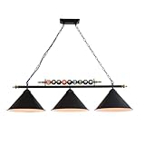 XinZe 120CM Hängeleuchten Für Billardtisch Billard Dekoration Pendelleuchte 3 Lampenschirme Aus Schwarzem Mattem Metall Retro Stil Hängelampe Für Billardzimmer, Snookertisch, Kücheninsel, Esstisch