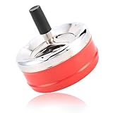 Aschenbecher mit Deckel Rot – Moderner Drehaschenbecher Ø9,5 cm, Windaschenbecher mit Drehknopf für Drinnen & Draußen
