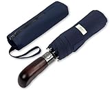 Balios® Regenschirm Mit Echtem Holzgriff -Optional | Auf Zu Automatik | Sturmfest & Windsicher | Taschenschirm Für Herren & Damen (Designed in Britain) (Dunkles Marineblau)