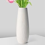 Cieex Vase Keramik Weiß, Kleine Keramik Vase mit Rillen 21 cm Hoch Blumenvase Modern Vasen Deko für Pampasgras Frische Blumen, Trockenblumen, Esstisch, Büro