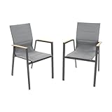 Green Spirit 2er Set Garten Stapelstühle Melbourne- stapelbar, grau, Aluminium, mit Armlehnen, 56x60,5x90 cm - Garten-Stühle, Garten-Sessel für Terrasse