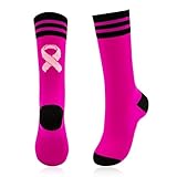 QHANSHIEE Fußballsocken für Brustkrebs-Bewusstsein, rosa Brustkrebssocken, rosa Sportsocken für Damen und Herren, Brustkrebs-Geschenke, pink/schwarz, Small