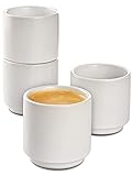 Espressotassen Weiß Keramik 4er Set - Stapelbares Design - Spülmaschinenfest - Dickwandig (70ml)