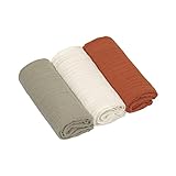 LÄSSIG Baby Puckdecke Spuckdecke Pucktuch Mulltuch 3er Set Baumwolle 60 x 60 cm/Swaddle & Burp Blanket M olive/milky/rust