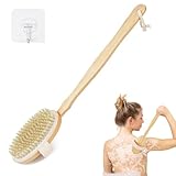 AOOSU Rückenbürste Dusche, 42cm Badebürste mit Langem Stiel, Duschbürste Rücken Körperbürste Naturborsten Trockenbürste Massagebürste Brushing Body für Peeling Entfernung Abgestorbener Haut Cellulit
