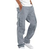 UHouse Cargohose Herren Hose Sommer Baumwolle Cargo Hosen Baggy Arbeitshosen Männer Leichte Sommerhose Bequeme Freizeithose mit Gummizug Freizeit Einfarbig Pants Warehouse Deal Grau L