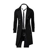 KHIRVWL Trenchcoat Herren Lang Wintermantel üBergangsmantel Elegant Dufflecoat Reverstasche Trenchcoat Mit Taschen Oversize Wollmantel Doppelreihige Mantel Windbreaker Bequeme Herbstmantel