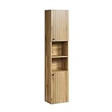 trendteam smart living - PureBliss - Hochschrank - Evoke Eiche - Rillenoptik - 2 offene Fächer + 4 Einlegeböden - (BxHxT) 40 x 186 x 31cm - Badezimmerschrank mit edlen Metallgriffen