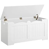 Hzuaneri Truhenbank mit Stauraum, Sitzbank mit Stauraum, Sitztruhe mit 2 Stabilen Scharnieren, Aufbewahrungsschrank, 40 x 100 x 48 cm, für Flur, Schlafzimmer, Wohnzimmer, Weiß 01003XSB