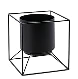 Blumentopfständer aus Metall in 19cm - schwarz - moderner Planzenständer mit Topf - Blumentopf Halter Pflanzen Ständer mit Übertopf Industrial