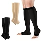 2 Paar Kompressionsstrümpfe Damen & Herren 20-30 mmHg, Compression Socks Lange Kompressionssocken Offene Spitze Stützstrümpfe mit Gradientenkompression für Krampfadern Ödeme Flug Sport Reisen (S/M)