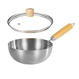 UGCER Edelstahl-Saucentopf mit Glasdeckel, Kleiner Milchtopf/Saucentopf, Kochgeschirr, Mehrzweck-Kochtopf, robuster Holzgriff,Silber,22cm