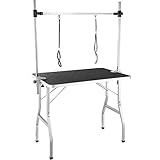 tectake® Haustier Trimmtisch, Frisiertisch Hund und Katze, Pflegetisch, Hundefriseur Zubehör, Dog Grooming, mit Galgen, Groomer Tisch klappbar, Schertisch Hund gummiert und Kratzfest