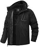 MAOYSSEN Herren Winter Skijacke wasserdichte winddichte atmungsaktive Jacke mit Fleecefutter abnehmbare Kapuze dicke Softshelljacke