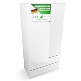 CDF Kleiderschrank Weiß 90cm Breit Kinderzimmer Schlafzimmer 2 Schubladen 2-türig Kleiderschrank Zweitüriger Schrank Moderne Look Alles für die Montage Inklusive Garderobenschrank Klamotten Spielzeuge