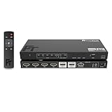 FeinTech AX341 HDMI 2.1 eARC Splitter Switch 4 In 2 Out mit Audio Extractor (eARC-Soundbar, Toslink & AUX), 8K 60Hz, 4K120Hz, Downscaler