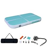 CCLIFE Tracking Matte 1m Turnmatte Aufblasbar klappbar mit Elektrischer Luftpumpe Yogamatte Tumbling Matten Trainingsmatte 10cm Blaugrün