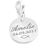 Charms Anhänger 925 Silber mit Gravur Namensanhänger zur Taufe Taufdatum Geschenk Patenkind Mädchen Junge Kinderschmuck mit Daten Bettelarmband Zusatzanhänger | HANDMADE IN GERMANY