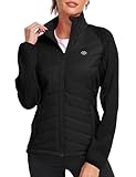 MoFiz Fliesjacke Damen Warm Sweatjacke Arbeitsjacke Leichte Stehkragen Trainingsjacke Reitjacke mit ReißverschlGröße USstasche Schwarz Größe US L/EU XL