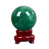 HHCTEBEC NatüRliche GrüNe Kristallkugel mit Holzsockel, GrüNe Fluoritkugel, Feng-Shui-Kristallkugel für Meditation, Wahrsagerei, Heilung, Fotografie, Dekoration,8cm/3.1in