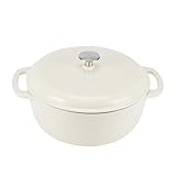 Amazon Basics - Rund Schmortopf aus emailliertem Gusseisen, mit Deckel, 6.9 L, Weiß