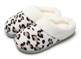 SincereWay Damen Leopard Pantoffeln Korallenvlies Fleece FutterGestrickte Plüsch Stoff Bequemes Gedächtnis Schaum Rutschfeste Hausschuhe Für Draußen Und Drinnen (Ligt Brown Yellow,7-8)