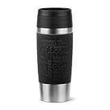 Emsa N20202 Travel Mug Classic Isolierbecher 0,36 Liter | neuer Komfort-Schraubverschluss | Edelstahl | 4h heiß und 8h kalt | 100% dicht | spülmaschinenfest | 360°-Trinköffnung | Schwarz