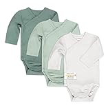 LaLoona Wickelbody Langarm 3er Pack - Baby Body Set aus Baumwolle, Langarmbody mit Knöpfen, OEKO-TEX® Standard 100 geprüft - 62-68 - Grün