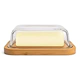 Greenable ® Butterdose - Nachhaltiger Behälter aus Bambus mit Deckel aus Glas - 100% BPA-Frei - Butter Dish - Für 250g Butter - Umweltfreundliche transparente Dose mit Bambusdeckel