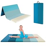 GYMAX 3-teilige Gymnastikmatte, 180x120 cm Turnmatte faltbar, Weichbodenmatte mit Klettverschlüssen & Griffen, Trainingsmatte für Yoga, Stretching & Gymnastik