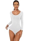 Becotal Damen Body Shaper Shapewear Stark Formend Bauchweg Langarm Unterhemd Rundhals Bodysuit Top Nahtlose Basic Shirt, Weiß, S